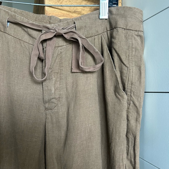 FREE PEOPLE Brown Linen Drawstring Cropped Trousers Boho Office Travel Work Sz 2 - Picture 5 of 10